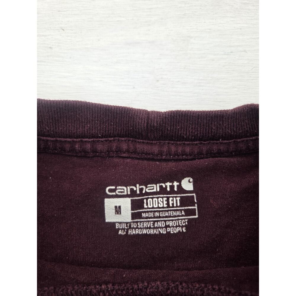 Carhartt Henley T Shirt Adult M Loose Fit Pocket Maroon Mens Work Long Sleeve - Picture 4 of 8